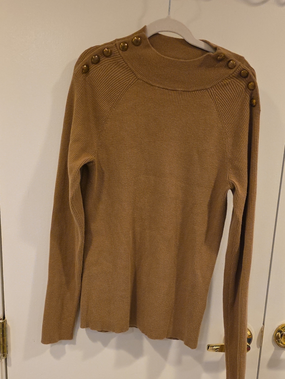 Lauren Ralph Lauren Camel Button-Shoulder Turtleneck Knit